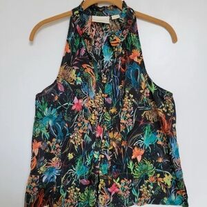 Maeve Black Floral Button Up Tank Top